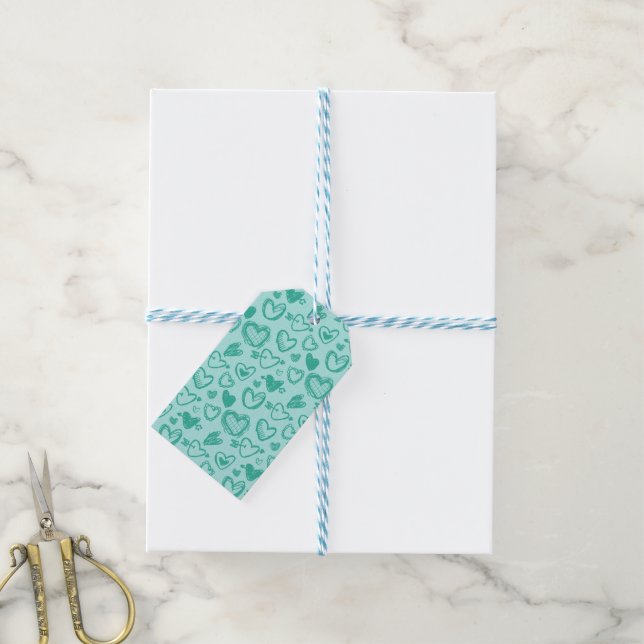 Hearts Pattern 60 Gift Tags (With Twine)