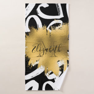 Hearts Pattern and Golden Foil Bath Towel Set