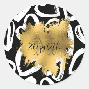 Hearts Pattern and Golden Foil Classic Round Sticker