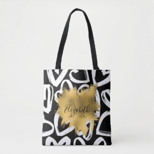 Hearts Pattern and Golden Foil Tote Bag