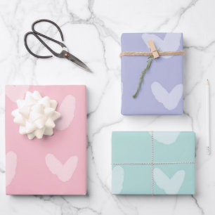 Hearts Pattern Baby Love Pastel Colours Sweet Wrapping Paper Sheet