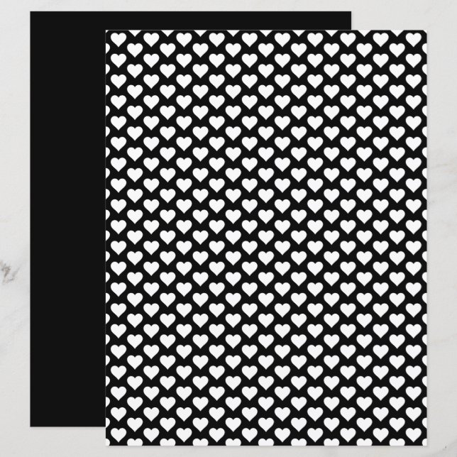 Hearts Pattern Black and White Scrapbook Paper (Front/Back)