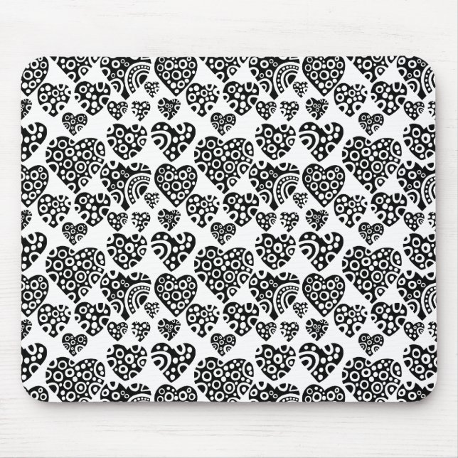 Hearts Pattern - Black on White Mouse Mat (Front)