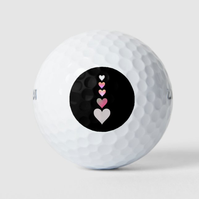 Hearts Pattern Black Pink Grey Cute Pretty Golf Balls (Front)