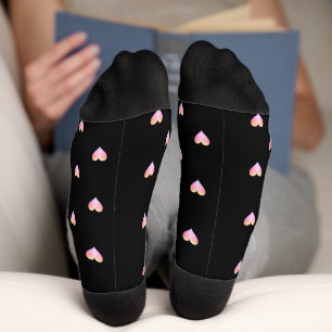 Hearts Pattern Black Pink Iridescent Cute Pretty Socks