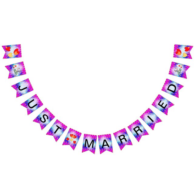 Hearts Pattern Cartoon Just Married Bunting Banner (All)