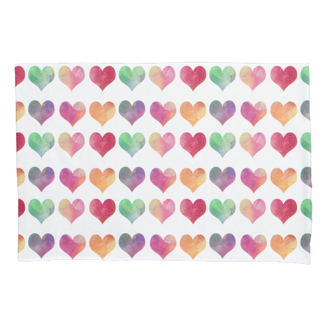 Hearts Pattern Colourful Watercolor Modern Pillowcase (Front)
