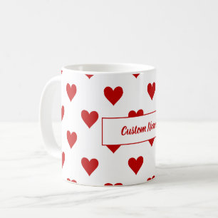 Hearts Pattern & Customizable Name Coffee Mug