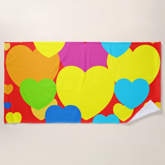 Hearts Pattern Design Beach Towel (Front)