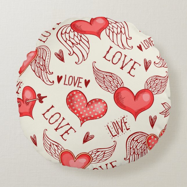 Hearts Pattern for Valentine's Day Round Cushion (Front)