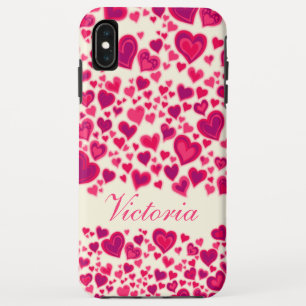 Hearts pattern hot pink & cream named ipod case
