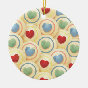 Hearts pattern in vintage style ceramic tree decoration