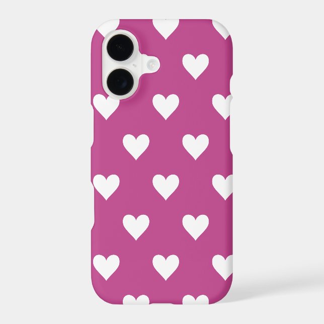 Hearts Pattern Magenta Hot Pink White Modern iPhone Case (Back)