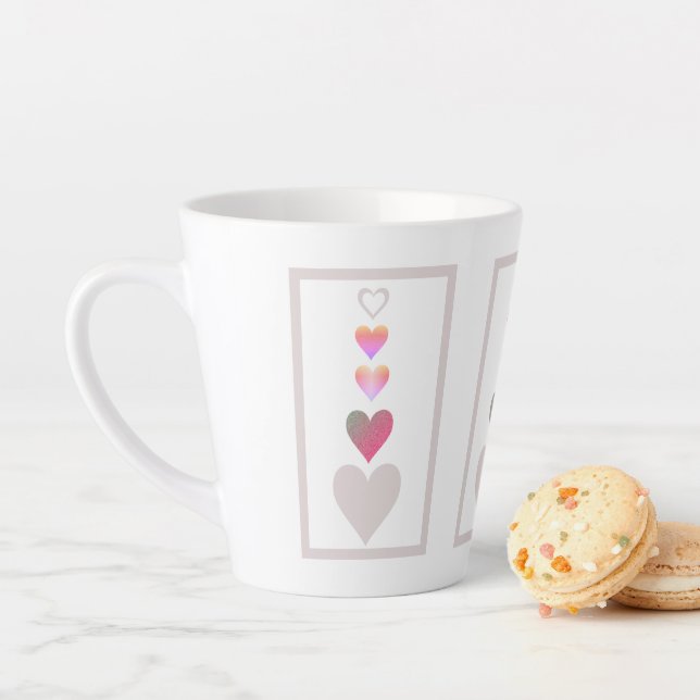 Hearts Pattern Modern Cute Pink Grey White Latte Mug (In Situ)