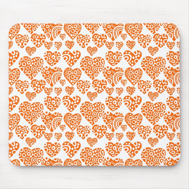 Hearts Pattern - Orange on White Mouse Mat (Front)