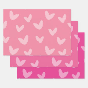 Hearts Pattern Pink Colours Sweet Love Artisan Wrapping Paper Sheet