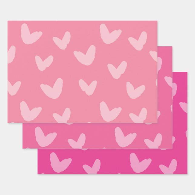 Hearts Pattern Pink Colours Sweet Love Artisan Wrapping Paper Sheet (Set)