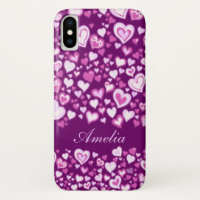 Hearts pattern pink & purple named iphone case
