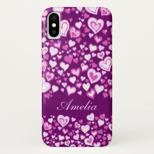 Hearts pattern pink & purple named iphone case (Back)