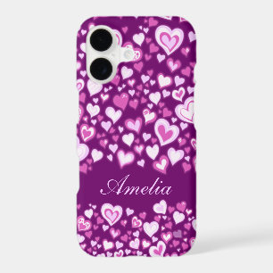 Hearts pattern pink & purple named iphone case