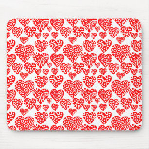 Hearts Pattern - Red on White Mouse Mat