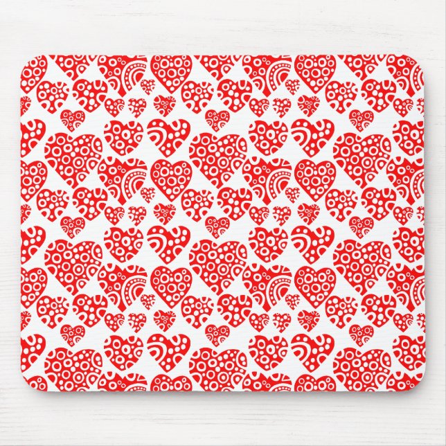Hearts Pattern - Red on White Mouse Mat (Front)