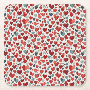 Hearts pattern square paper coaster