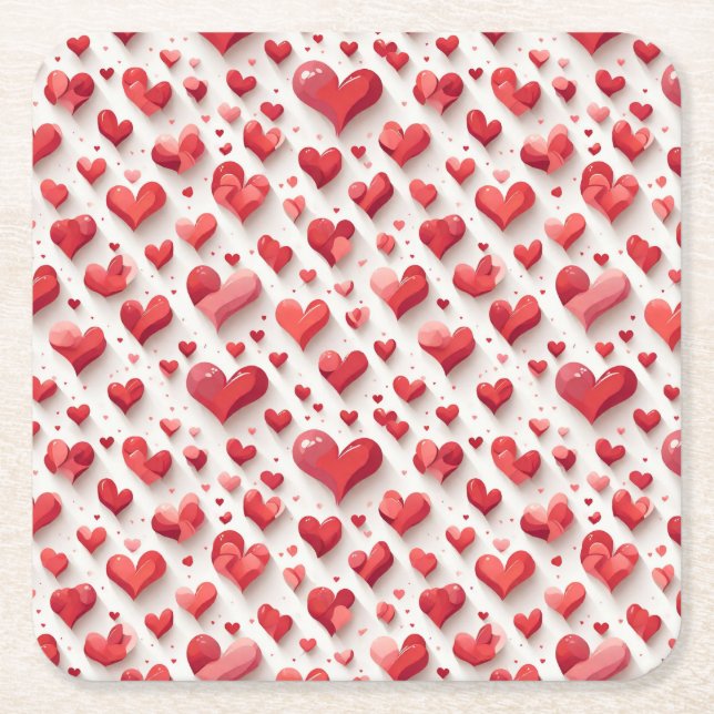 Hearts pattern square paper coaster (Front)