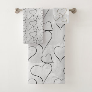 HEARTS PATTERN.   WATERCOLOR HEARTS.  GRAY COLOR BATH TOWEL SET