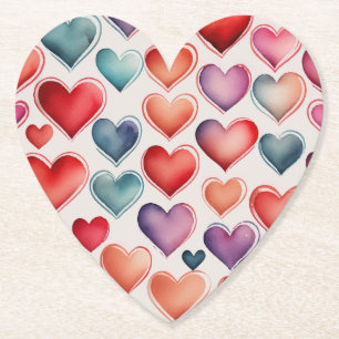 Hearts pattern watercolor paper coaster