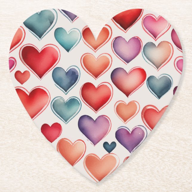 Hearts pattern watercolor paper coaster (Front)