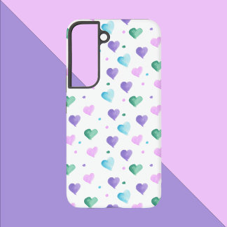 Hearts Pattern Watercolor Pink Purple Blue Green Samsung Galaxy Case