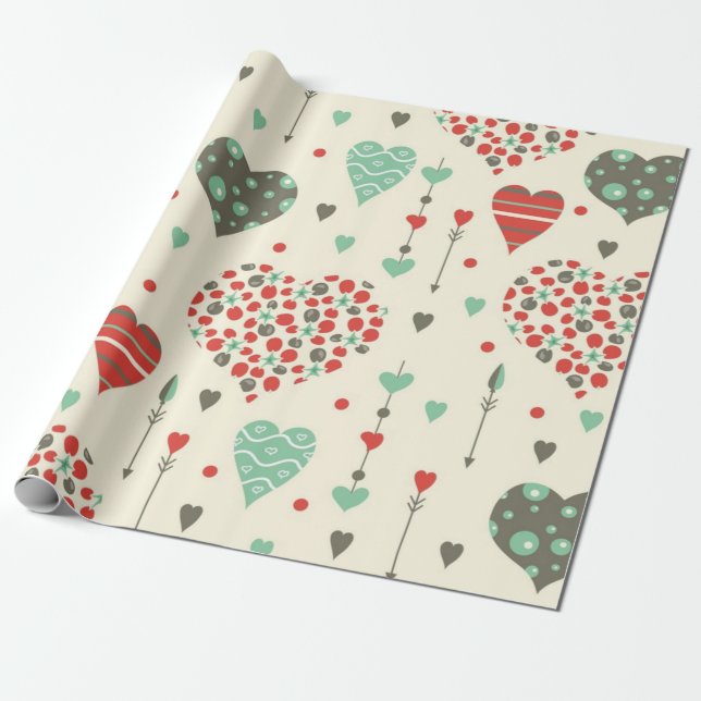 Hearts pattern wrapping paper (Unrolled)