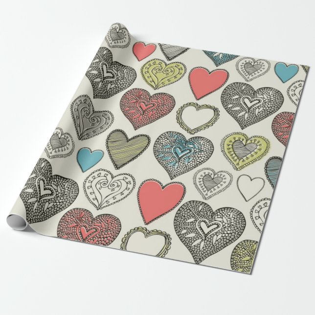 Hearts pattern wrapping paper (Unrolled)