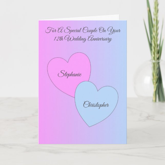 Hearts Personalised 12th Wedding Anniversary Card (Front)
