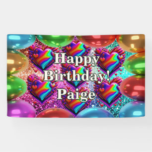 Hearts Personalised character birthday banner