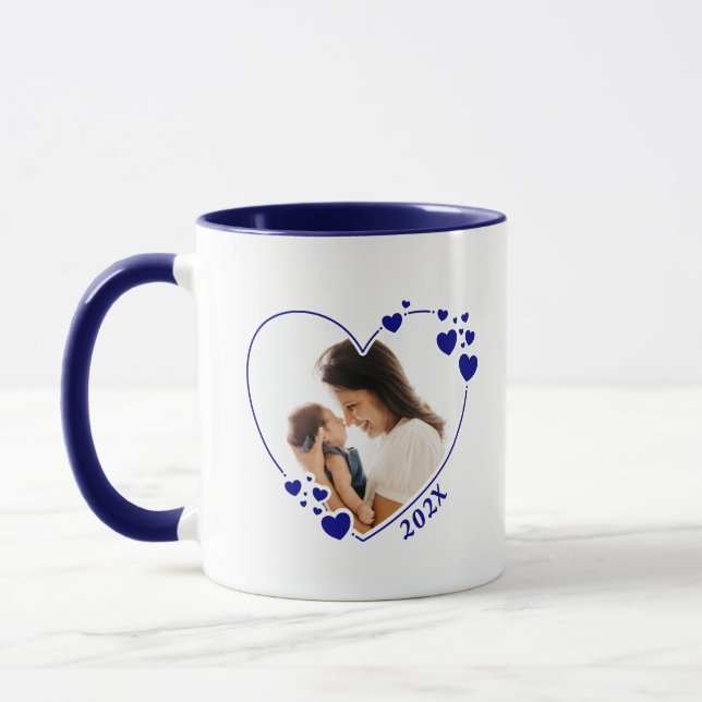 Hearts Photo Frame Mug Navy Blue (Left)