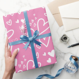 Hearts Pink and White Valentines Wrapping Paper