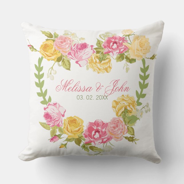 Hearts Pink And Yellow Roses Cushion (Front)