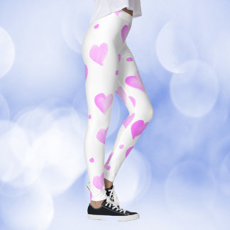 Hearts Pink Dots Watercolor Pattern Leggings