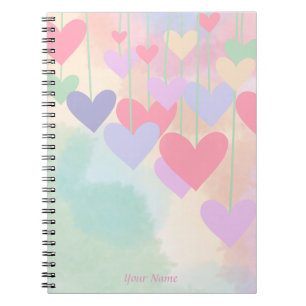Hearts Pink Green Purple Watercolor Personalised Notebook