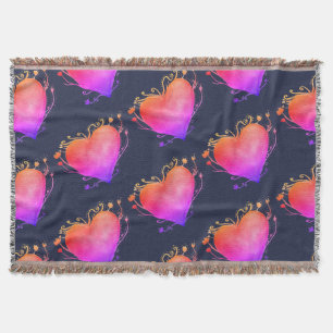 Hearts Pink Love Watercolor Art Throw Blanket