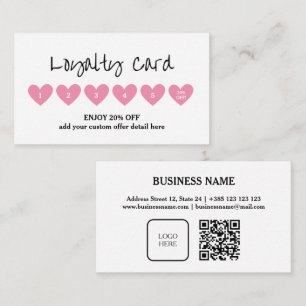 Hearts Pink Minimalistic QR Code Loyalty Card