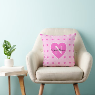 "Hearts" Pink Monogrammed Throw Pillow