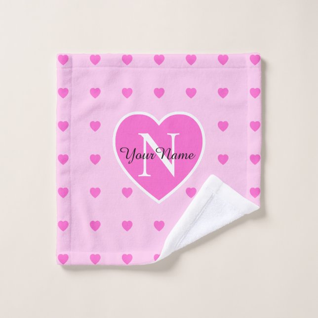 "Hearts" Pink Monogrammed Wash Cloth (Wash Cloth)