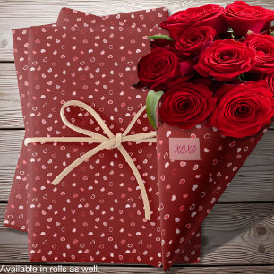 Hearts - Pink on Dark Red Ombre Wrapping Paper Sheet