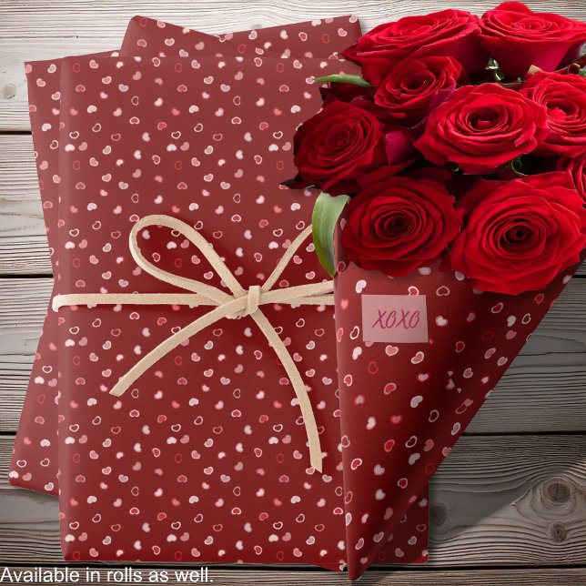 Hearts - Pink on Dark Red Ombre Wrapping Paper Sheet (Hearts - Pink on Dark Red Ombre Wrapping Paper Sheets - by Leapfroglisics Shop)