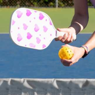 Hearts Pink Watercolor Pattern Pickleball Paddle