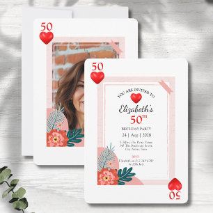 Hearts Playing Card 50th Birthday Party Invitation