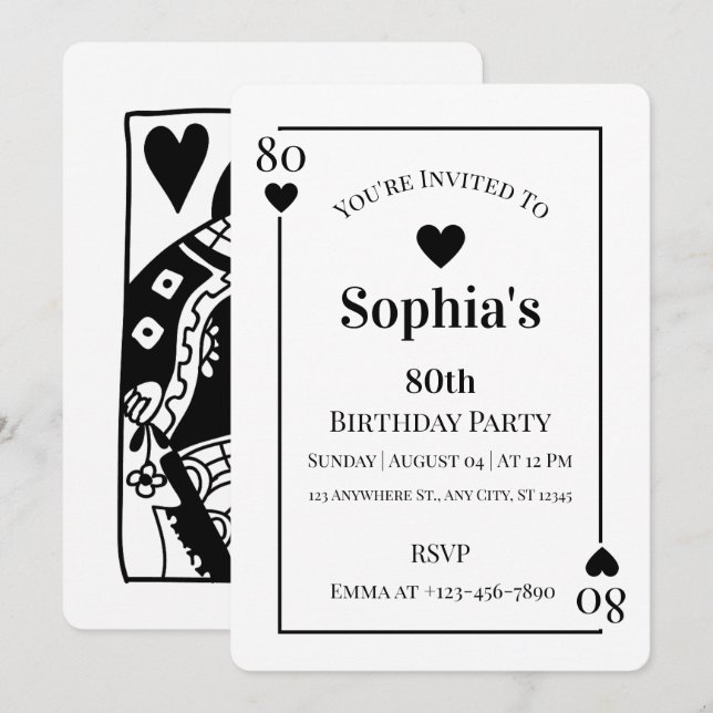 Hearts Playing Card 80th Birthday Party Invitation (Front/Back)